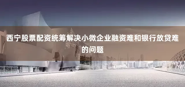 西宁股票配资统筹解决小微企业融资难和银行放贷难的问题